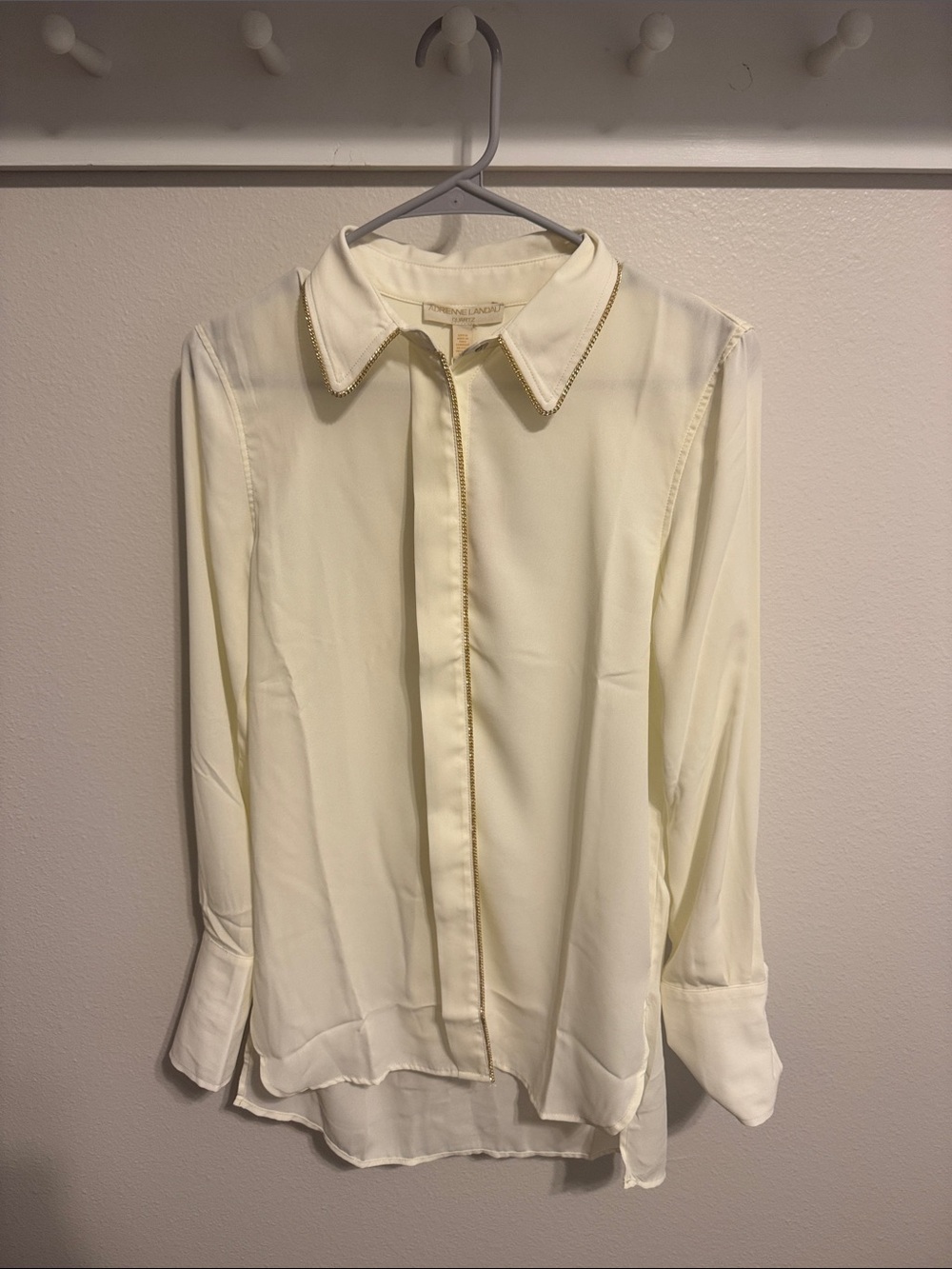 Adrienne Landau Cream Pristine Blouse with Gold Chain Trim
